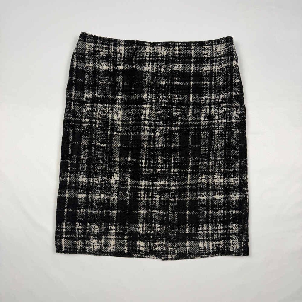 Ann Taylor Pencil Skirt Womens 0 Black White Wool Blend Textured Professional